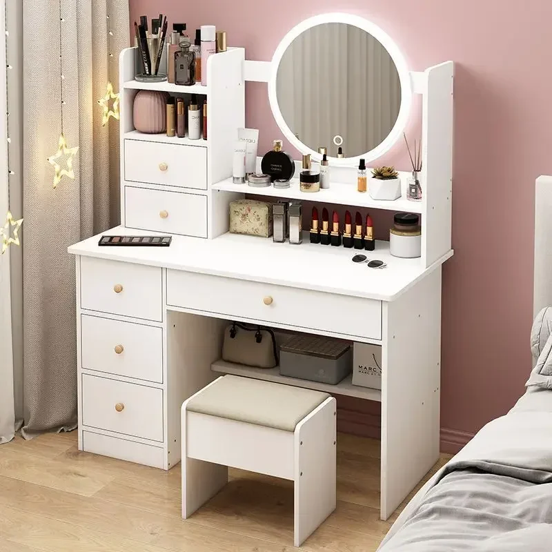Set Meja Rias Rias 6 Laci Meja Rias LED Lemari Rias Klasik Furnitur Kamar Tidur Ruang Tamu Coiffeuse
