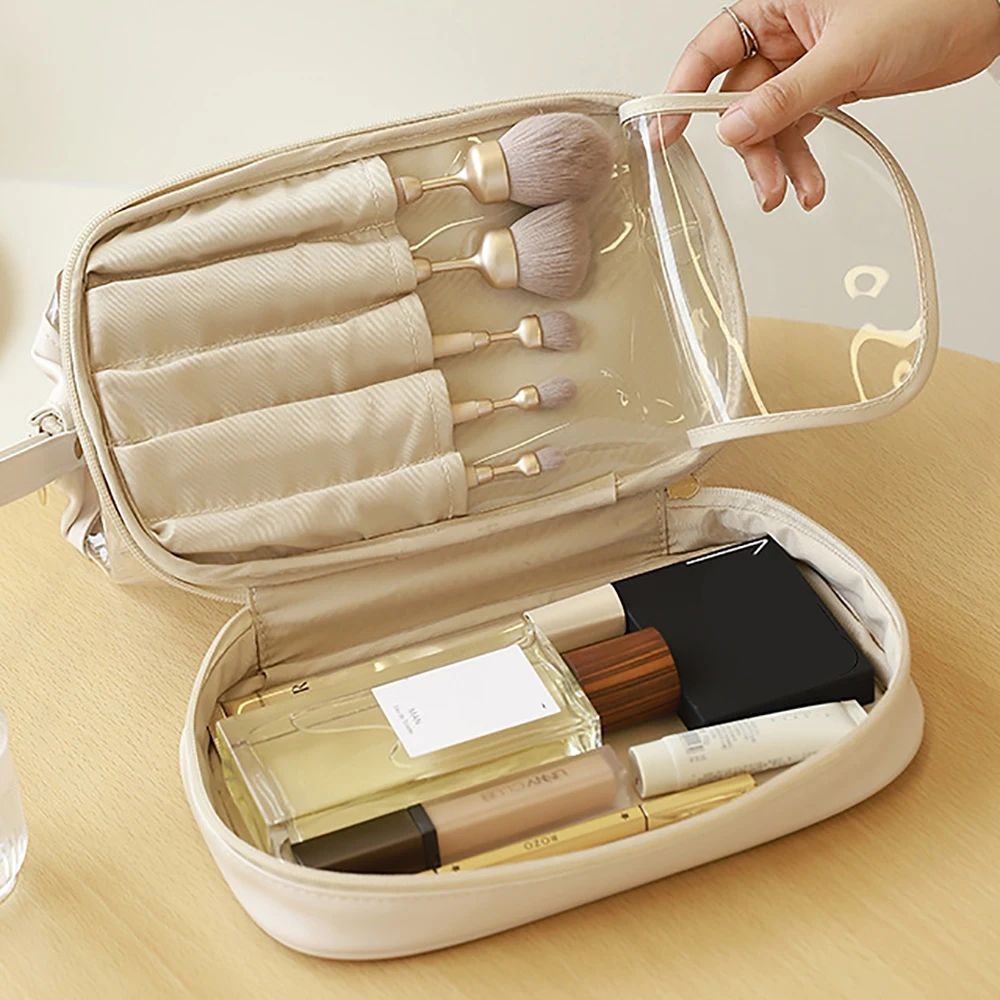 Large-capacity Makeup Bag PU Leather Portable Travel Wash Cosmetic Bag Toiletries Organizer Female Storage Handheld Box 2023 New