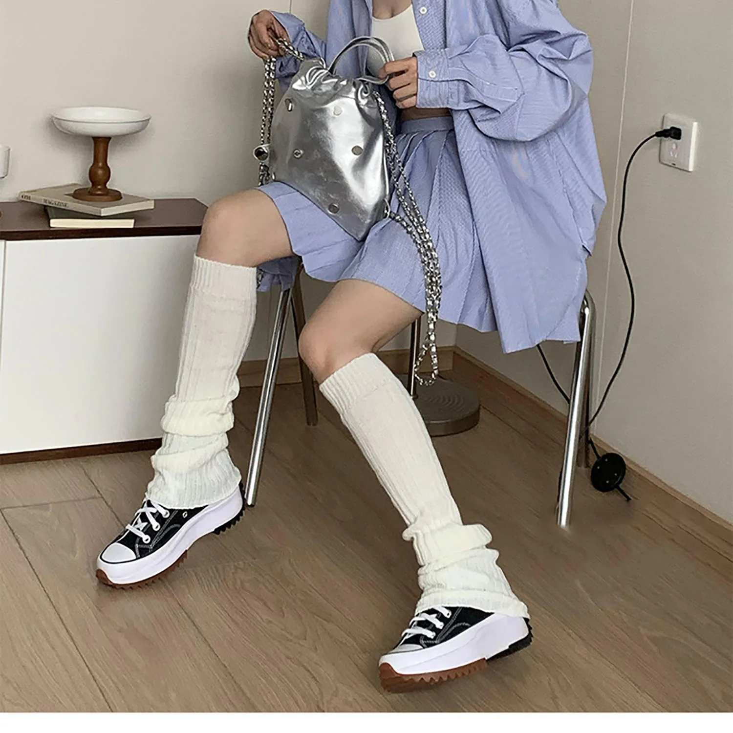 Simple Y2K Foot Warmers JK Uniform Bubble Socks Fashion Korean Lolita Girl Loose Socks Women's Versatile Knitted Leg Cover