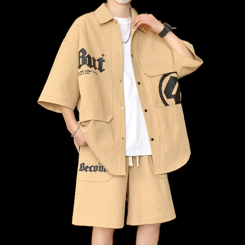 2025 Summer High quality Men's Fashion Casual trend single breasted shirt + shorts men's suit