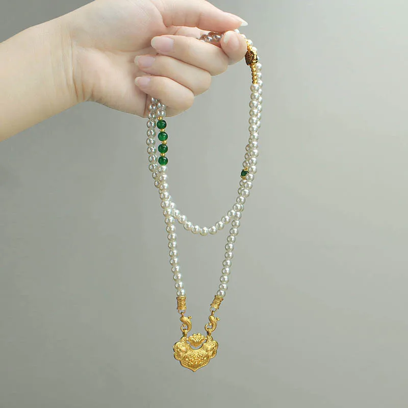 DIY accessories Retro new Chinese style Ping An Ruyi lock imitation pearl beaded necklace women's niche high-end antique cheongs