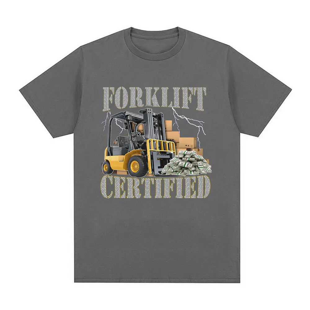 Funny Forklift Certified Operator Print T-Shirt Men Vintage Fashion Short Sleeve T-shirts Cotton Casual Cozy Oversized T Shirts