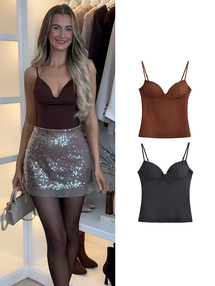 

Summer New Women Solid Sling Vest Casual Slim Fit Simple Style V Neck Sleeveless Strap Tops Elegant Fashion Outer Wear Top