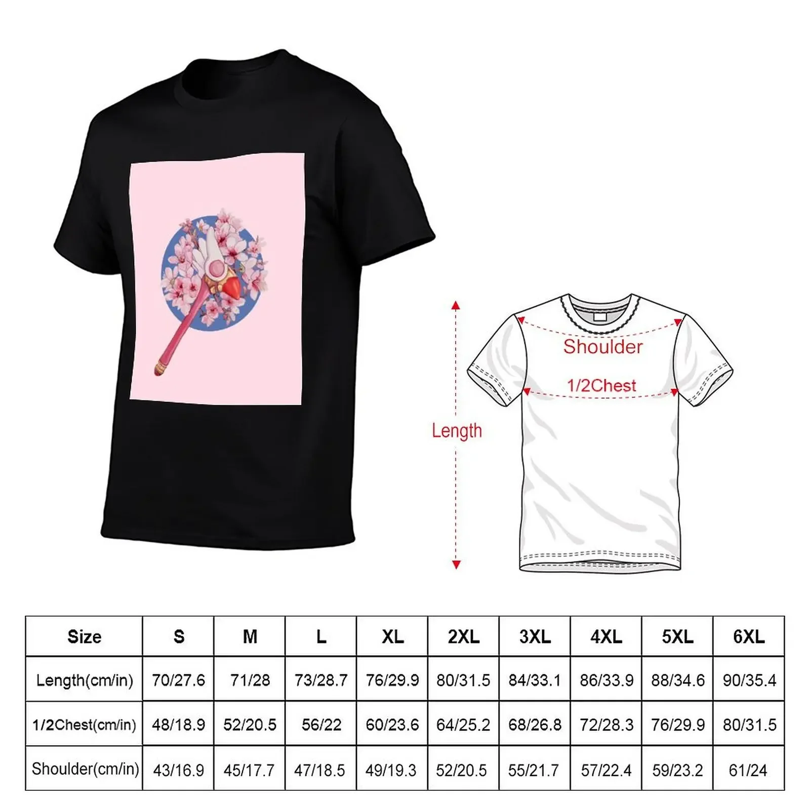 Cardcaptor Sakura Floral Sealing Wand T-Shirt tops plus sizes black t shirts for men