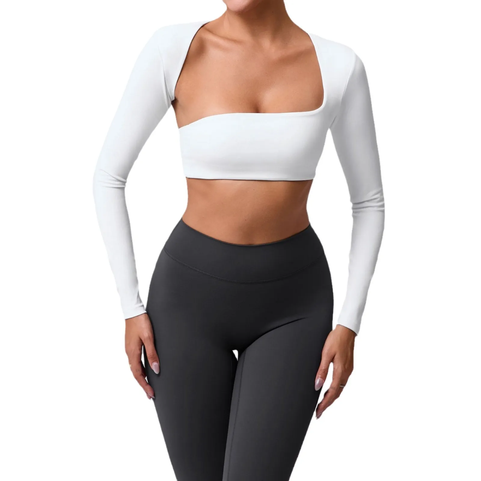 

Yoga Casual Quick Drying Sportswear Women Square Neck Gym Top Women Fitness Sport Crop Top Asymmetric Long Sleeve Yoga Clothing