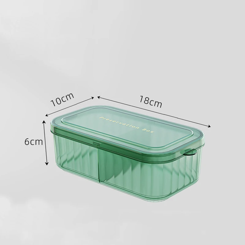 Refrigerator Fresh Keeping Box 2 Grids Kitchen Fruit Vegetable Storage Box Plastic Transparent Sealing Food Storage Container