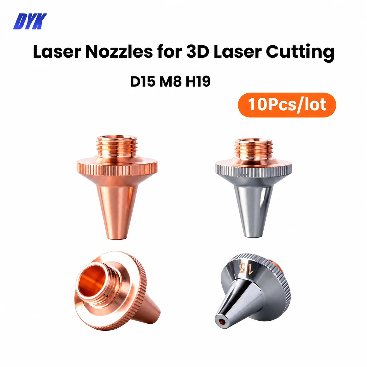 10Pcs/lot Raytools 3D Laser Nozzles M8 D15 H19 Fiber Laser Cutting Nozzle for BM110 Ospri Precitec 3D Pipe Cutting