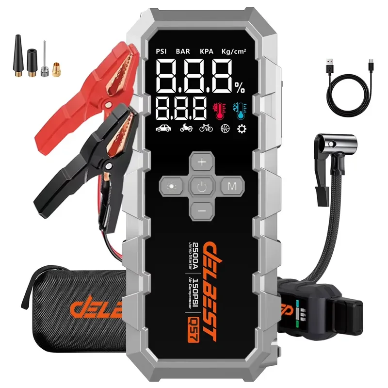 2500A Automobile Emergency Starter with Air Compressor Portable Emergency Starter Battery Supercharger with Air Pump