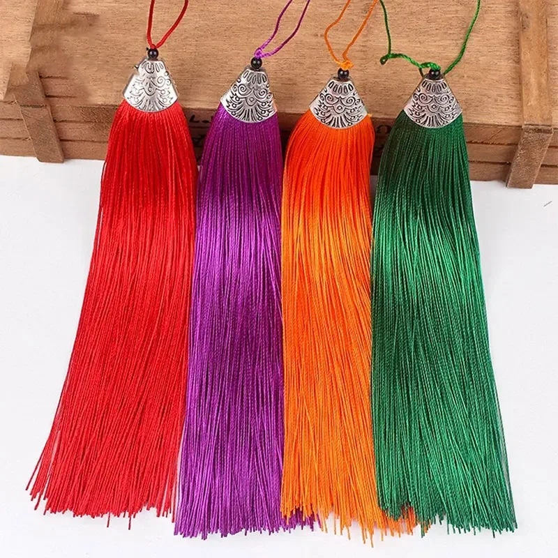 1PC 17CM Craft Tassels Flat Fish Mouth Cap Tassels Silky Handmade Soft Bookmark Tassels with Cord Loop for DIY Jewelry Making