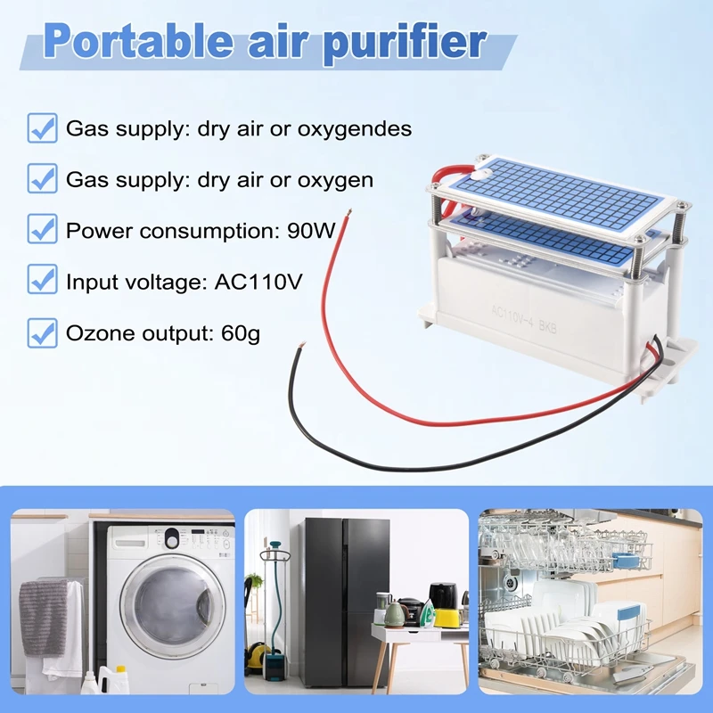 เครื่องกำเนิดไฟฟ้า 110V 60 กรัม/ชม. เครื่องฟอกอากาศแบบพกพา เครื่องทำความสะอาดอากาศ เครื่องผลิตโอโซน เครื่องโอโซนสำหรับบ้าน เครื่องผลิตโอโซน O3 รุ่น A09G