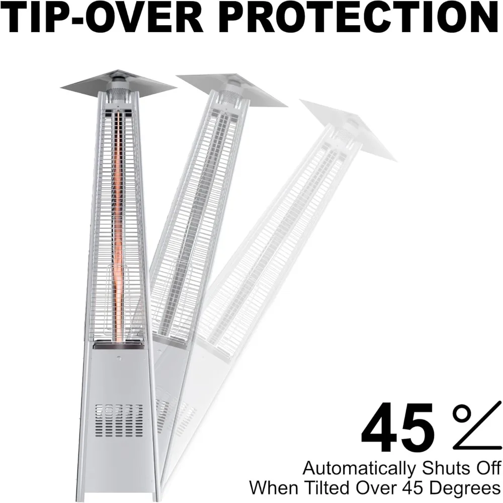 Pemanas Patio Piramida 48.000 BTU dengan Penutup & Roda, Pemanas Patio Luar Ruangan untuk Penggunaan Luar Ruangan, Perlindungan Keamanan Tiga Lapis, 8