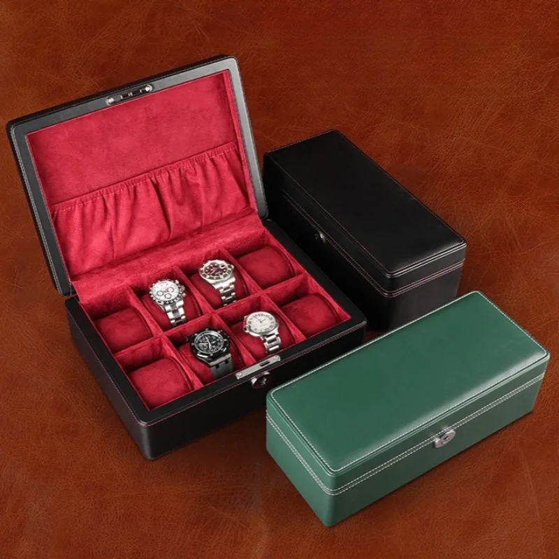 4 8 Slots Luxury Watch Storage Box with Lock Leather Watches Case Men's Wristwatch Organizers Man Watch Safe Boxes for Gift