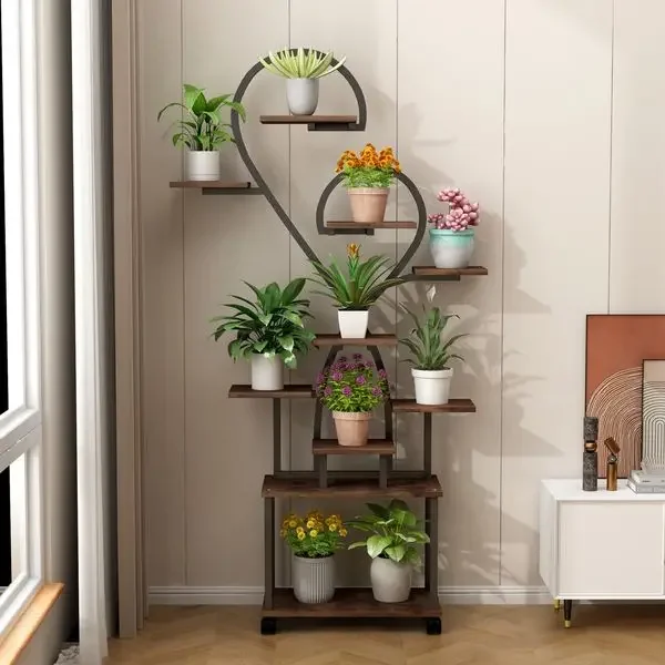 

(Heart Shape) Plant Stand Indoor with Grow Lights, Tiered Indoor Plant Shelf, Metal Plant Flower Holder Stand, S-Shaped Plant Ra