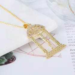 Newly designed custom necklace with diamond inlaid Jesus pendant, luxurious handcrafted 18K gold plating, trendy decoration