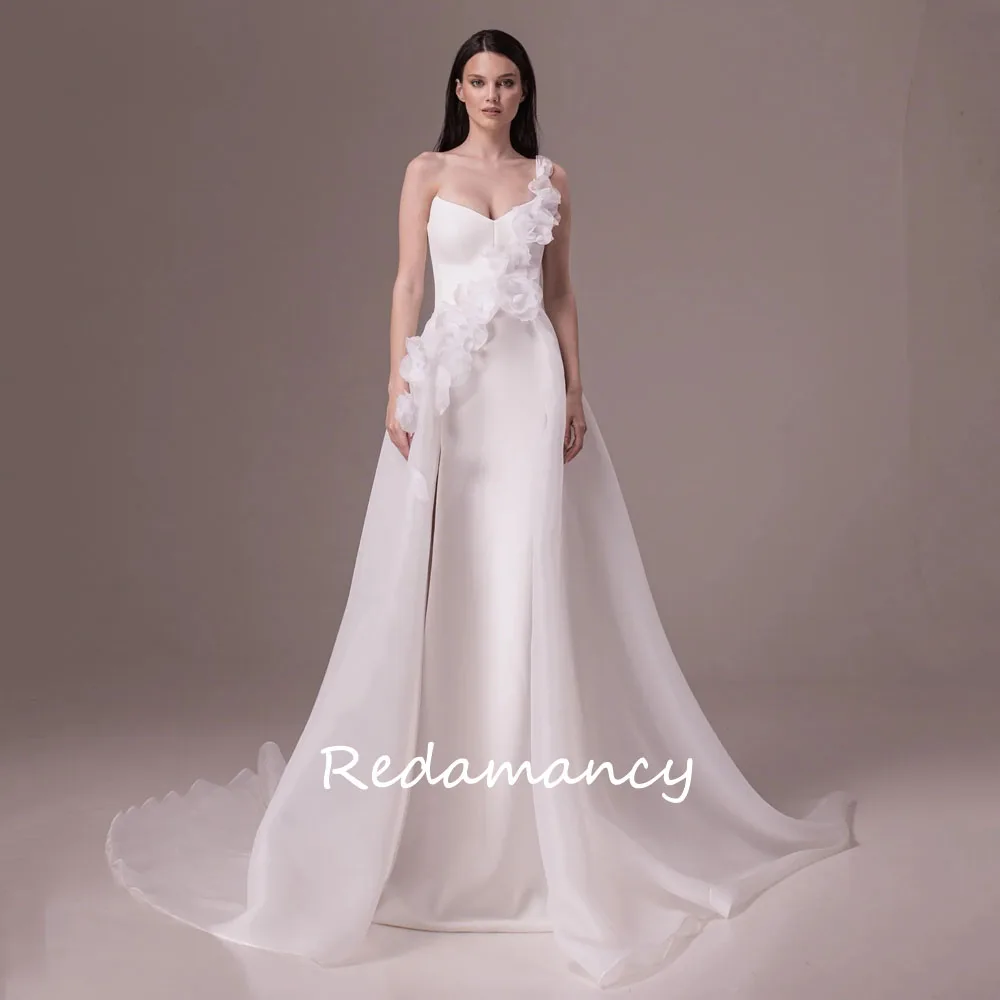 Redamancy Sweetheart Organza A-LINE 2024 свадебное платье One Shoulder 3D Flowers vestidos de novia wedding dresses for woman