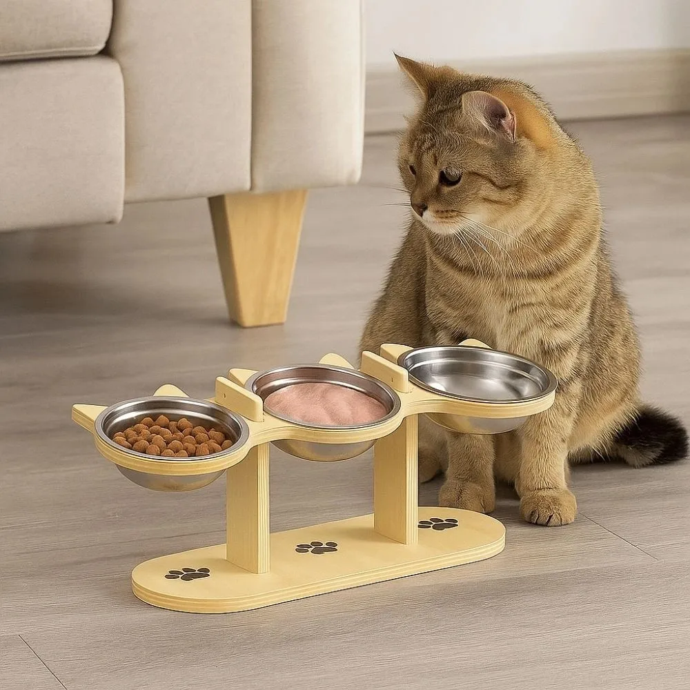 

15 ° Slant Pet High Footed Bowl Non-Slip Anti-flip Elevated Pet Feeder Bowl Multifunction Anti-vomiting Cat Food Water Bowl