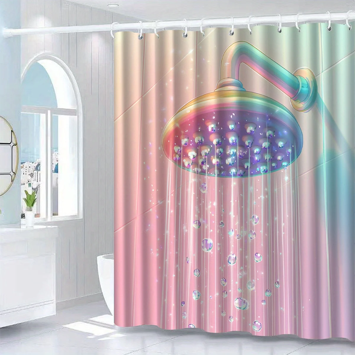 

Красочная занавеска для насадки для душа — яркий радужный пузырьковый узор, полиэстер, можно стирать в машине, современный декор для ванны