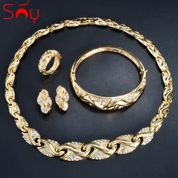 Dubai 18K Gold Plated Jewelry Set Women Luxurious Necklace Earrings Bracelet Ring 4pcs Bride Wedding Party Jewelry Set Gift