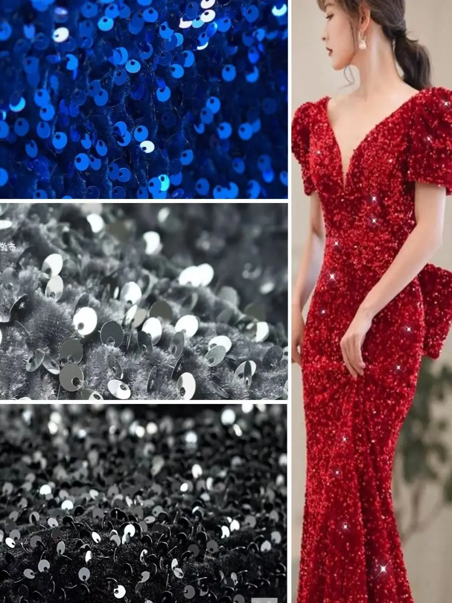 Sequin Fabric Evening Prom Dress By Meters Velvet Reflective Children's Wedding Dresses Clothes Fabrics Party Special Events