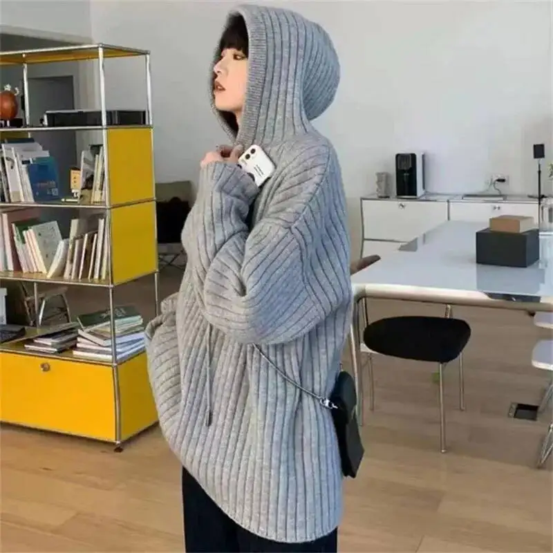

Oversized Loose Knitted Sweatshirts Women Lazy Style Long Sleeve Hooded Pullover Sweaters Woman Autumn Winter Thick Warm Jumpers