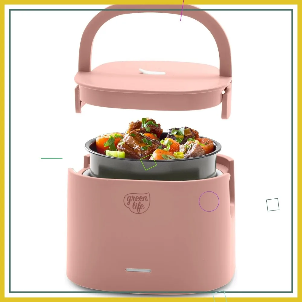 

20oz Electric Lunch Box with Ceramic Nonstick, Portable for Travel & Office, Spill-Proof Lid, Dishwasher Safe in Dusty Pink