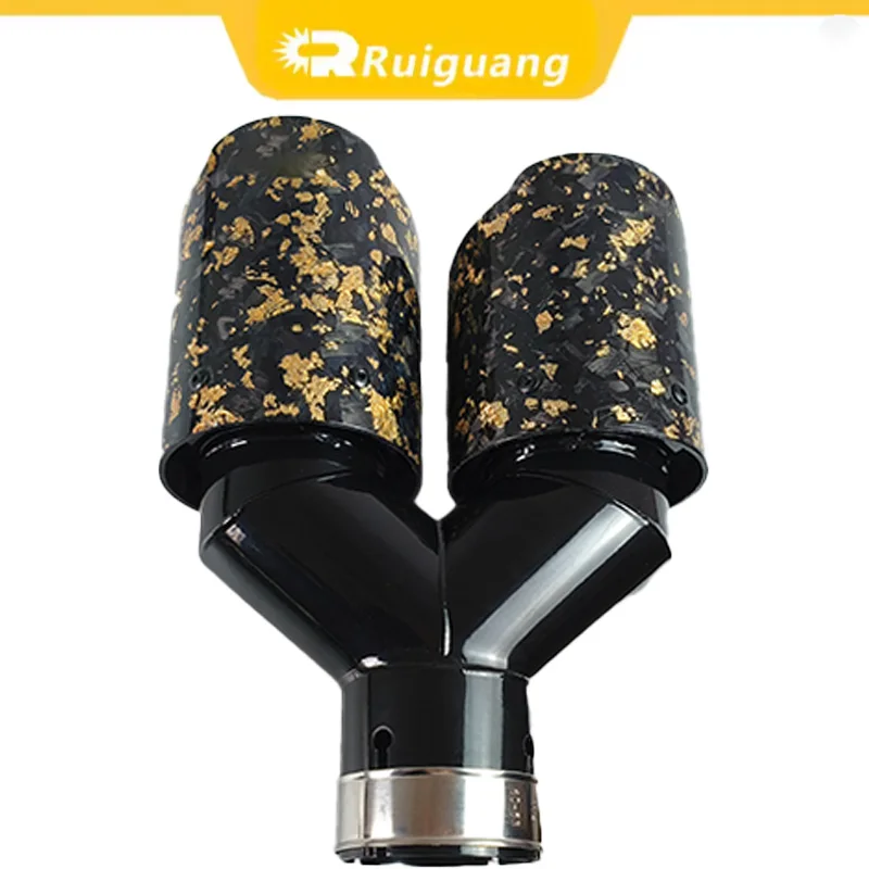 Universal Y-Shape Dual Outlet Forged Carbon Fiber Exhaust Tip Black Stainless Steel Muffler Tail Pipe 1 Piece