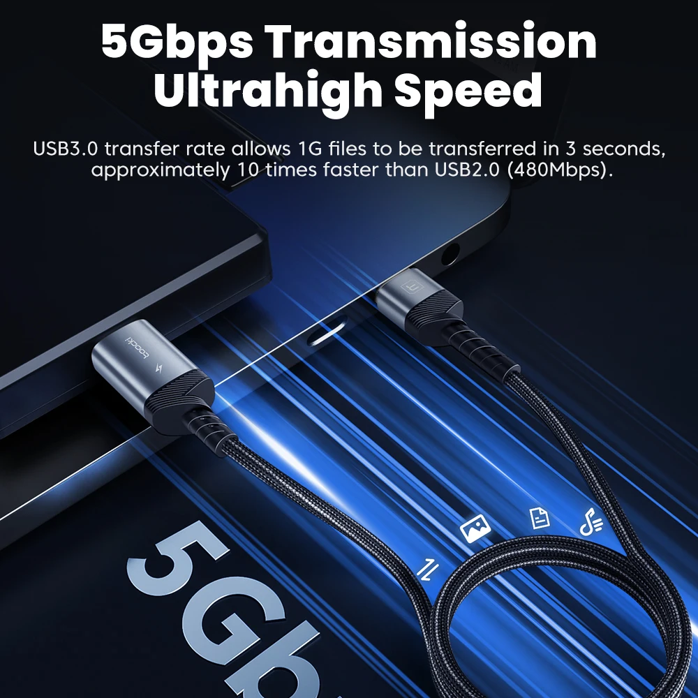Toocki USB Extension Cable USB 3.0 Cable High-speed 5Gbp/s Male to Female Extender Cord for Laptop PC TV SSD Extension Cable