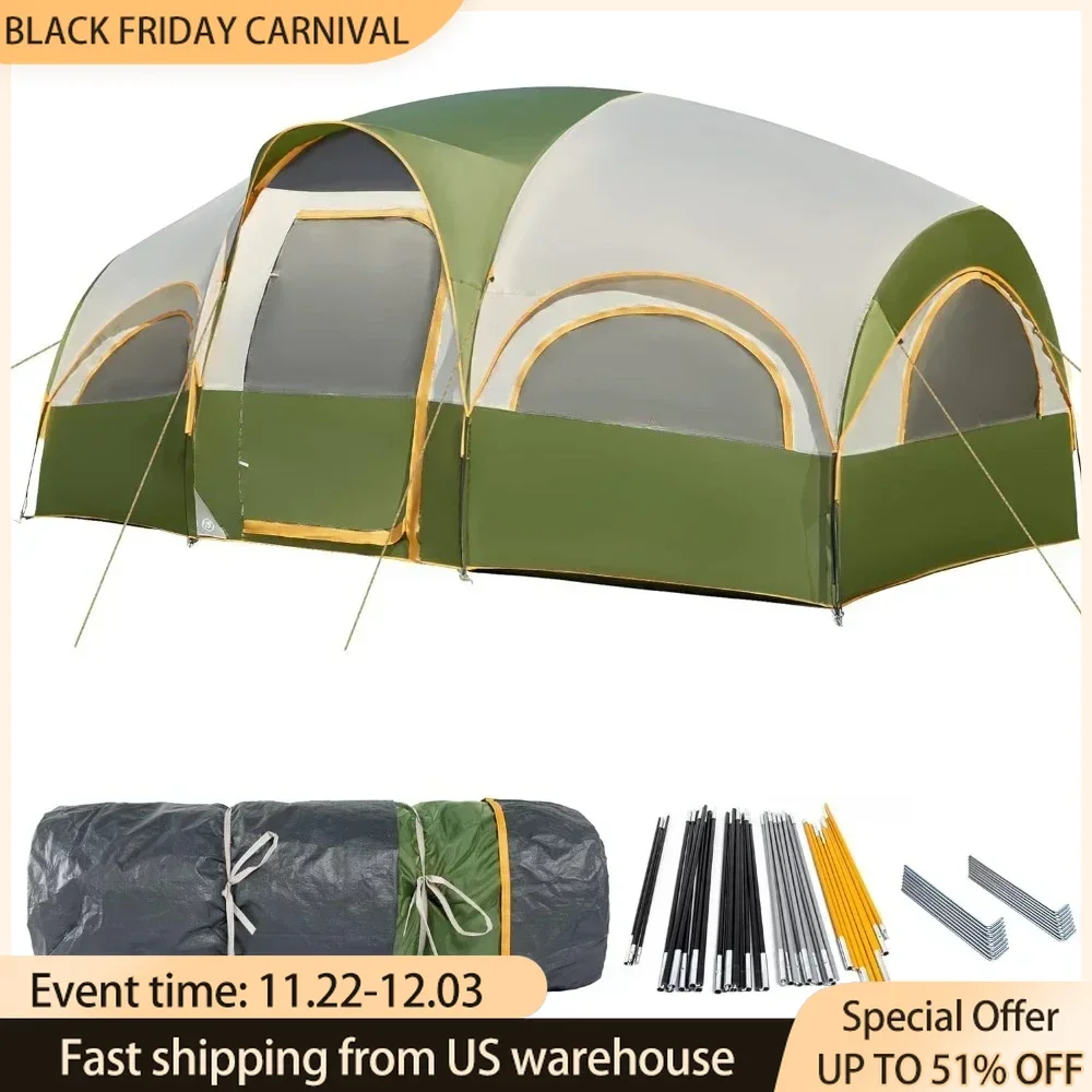 8Person Tent for Camping,with Rainfly,Divided Curtain Design for Privacy Space,Portable with Carry Bag Waterproof Windproof Tent