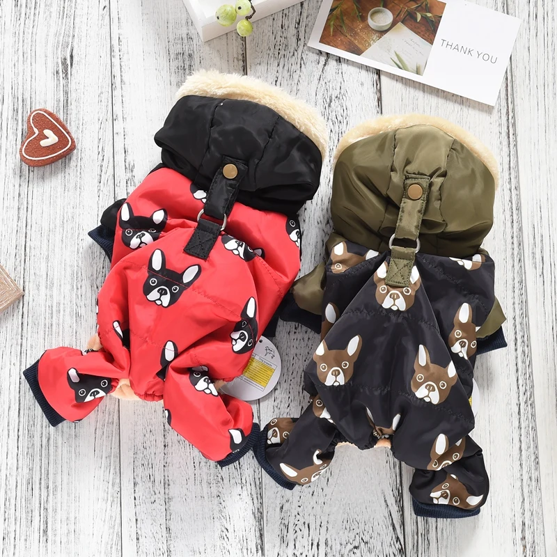 

New French Bulldog Costumes For Dog Winter Warm Snow Down Jacket Coat For Puppies Small Medium Animal Pugs Pet Cat Clothes Goods