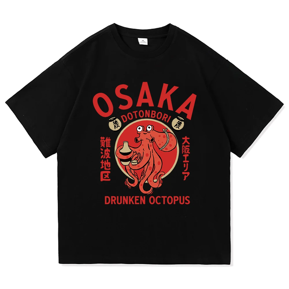 Osaka Dotonbori Drunken Octopus T Shirts Fashion Men Aesthetic Takoyaki Osaka T-Shirt Unisex Japanese Anime Vintage Cotton Tees