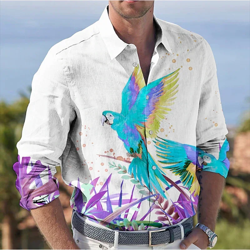 

Men's Shirt Summer Parrot Lapel Long Sleeve Shirt Outdoor Street Long Sleeve Button Clothing Comfortable Soft Top Fashion Casual