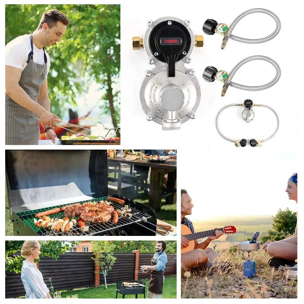 Doppelseitiger LP-Propan-Regler-Kit aus Edelstahl, sicherer, präziser Outdoor-Regler, Instrument, Hitzebeständigkeit