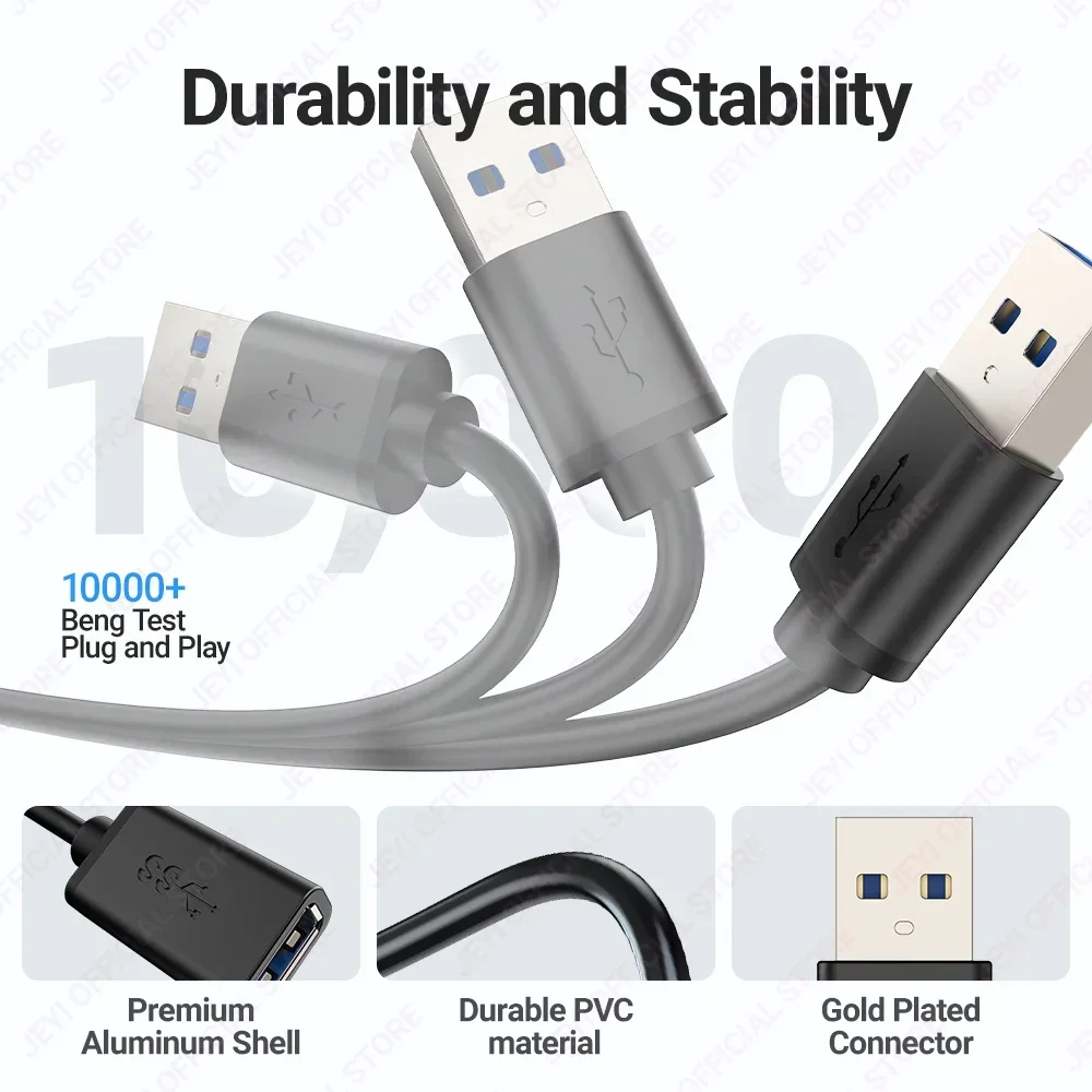 JEYI USB Extension Cable, USB 3.0 GEN1 5G Extend Male to Female Cord, Fast Data Transfer Compatible Keyboard, Mouse, Flash Drive