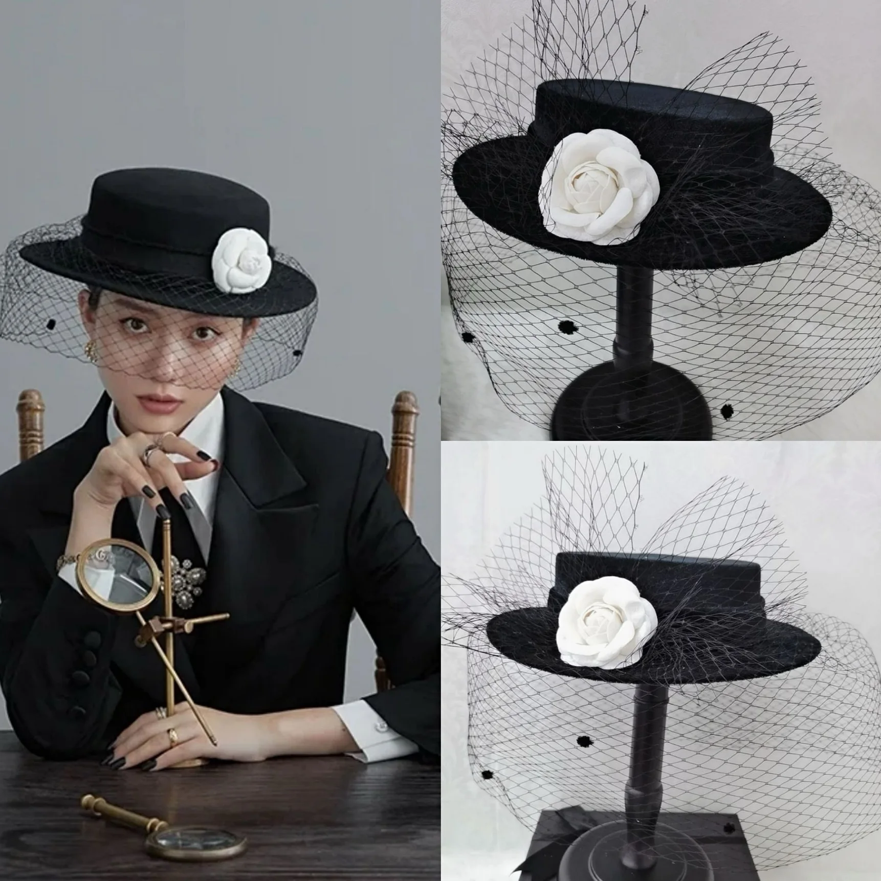 ?OOAK CUSTOM TWEED CAMELLIA HAT Hand Painted Cowboy Hat - Felt – Camelia Mexican Boutique main image 2