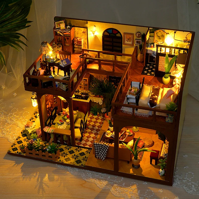 DIY Holz Miniatur Modell Kit Chinesische Alte Loft Casa Puppenhäuser 3D Puzzle Puppenhaus Mit Möbel Licht für Freunde Geschenke