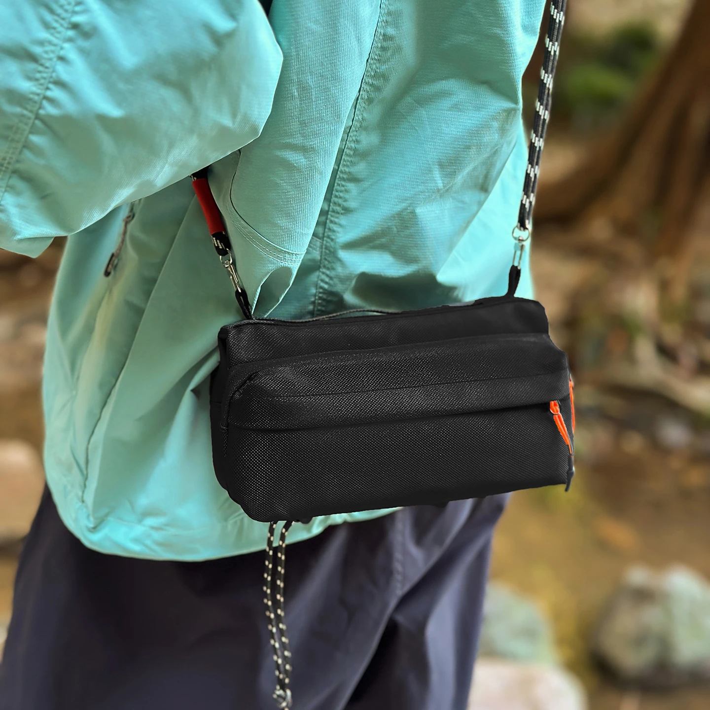 

Минималистичная черная нейлоновая сумка через плечо, легкая сумка через плечо для мужчин, повседневная уличная походная парковая маленькая сумка с подстаканником для воды