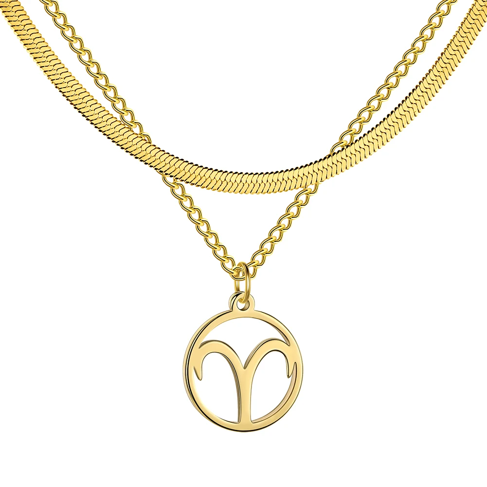 قلادة كوكبة من الفولاذ المقاوم للصدأ للنساء ، قلادة عملة معدنية ، سلسلة ثعبان متعددة الطبقات ، قلادة برج ، هدية مجوهرات ، فتاة