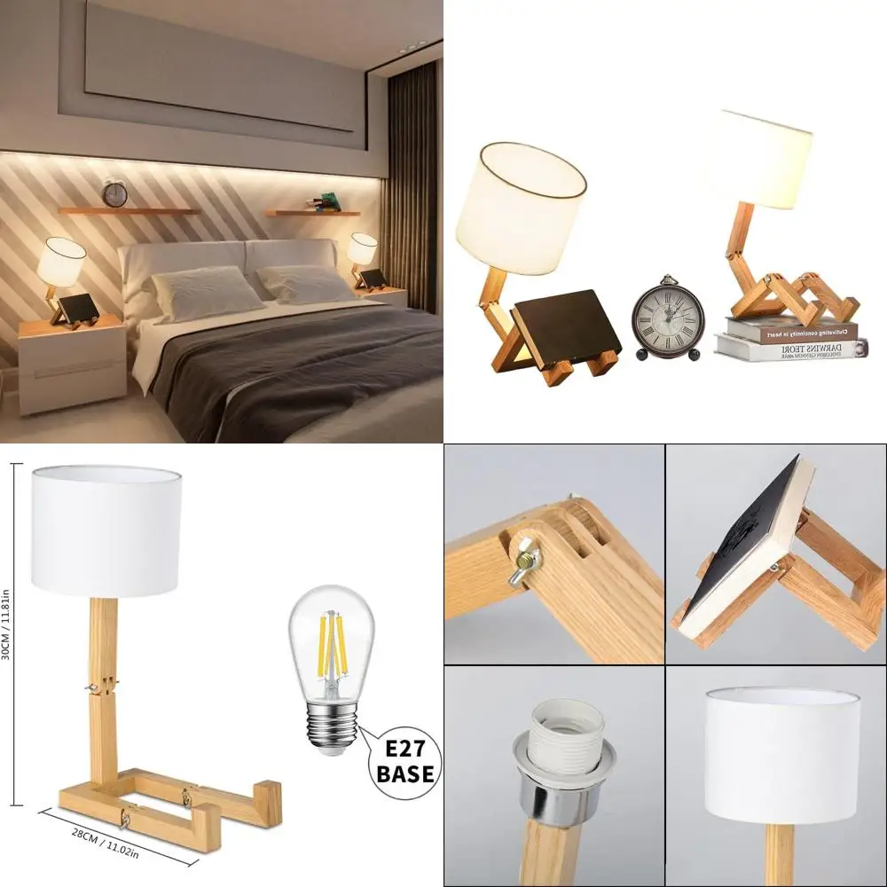 

Adjustable Wooden Desk Lamp with Fabric Shade, Creative Bedroom Lighting for Living Room and Home Decor