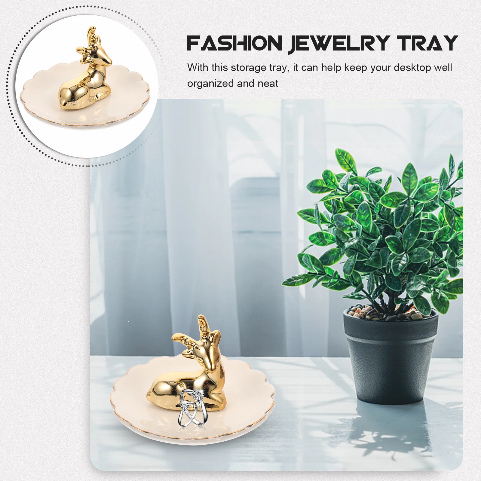 

Elegant Elk Ceramic Jewelry Plate Fine Texture Key Storage Ring Dish Home Decorative Tray Ceramic Jewelry Plate