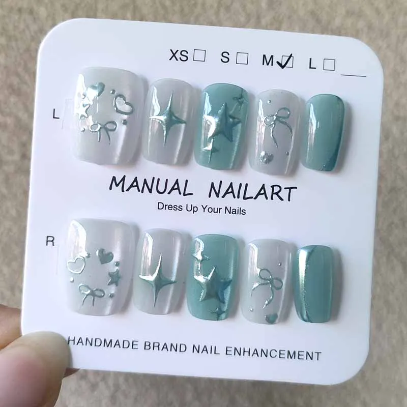 10 Stück Sommerliche Handgefertigte Vergoldete Stern-Press-on-Nägel Nagel-Patches Nagelkunst Vergoldeter Premium Luxus-Stil Künstliche Nagelscheiben