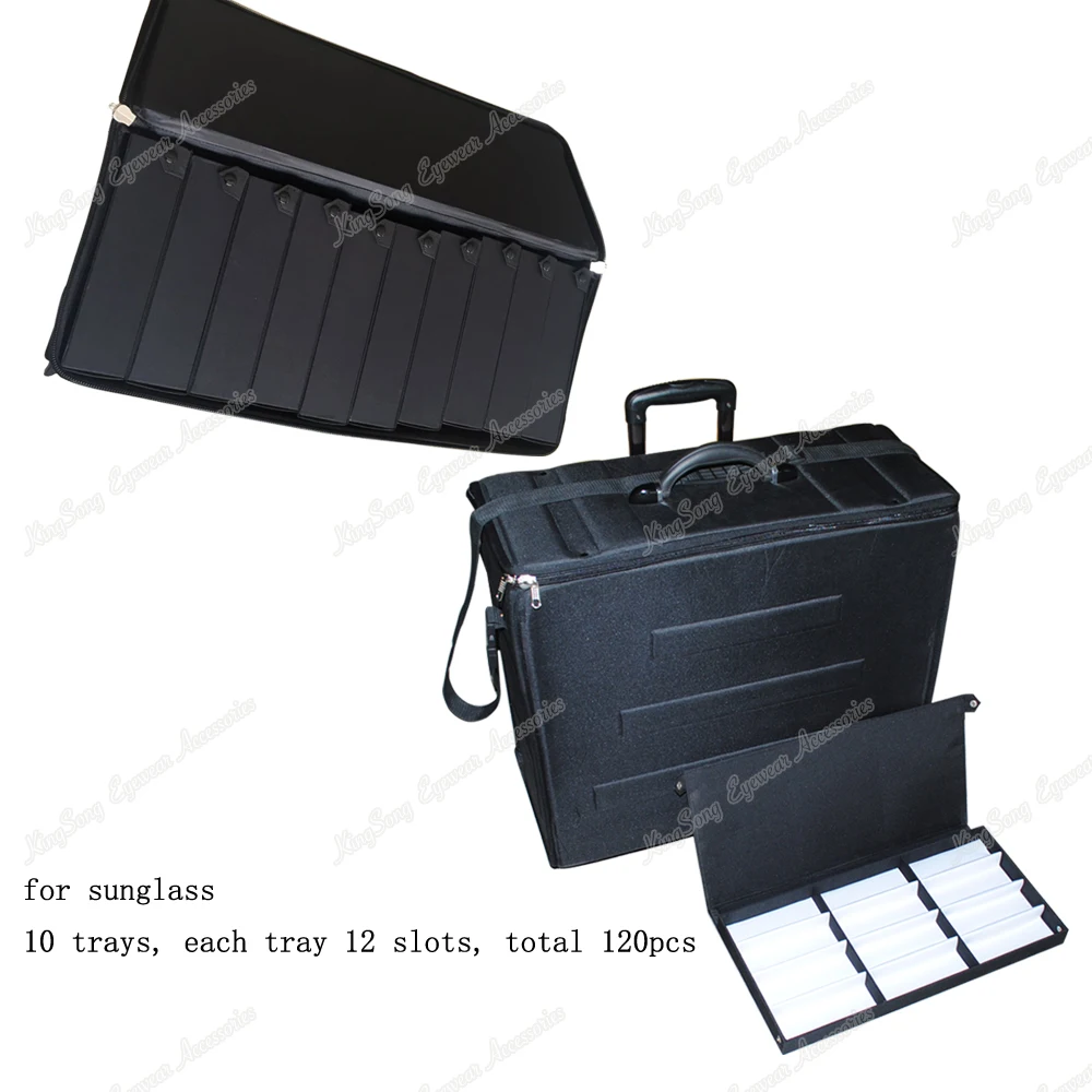 Sunglass Optical Frame EVA Suitcase Eyeglass Storage Case Display Tray Eyewear Sample Carrying Bag with Telescopic Puller Wheels