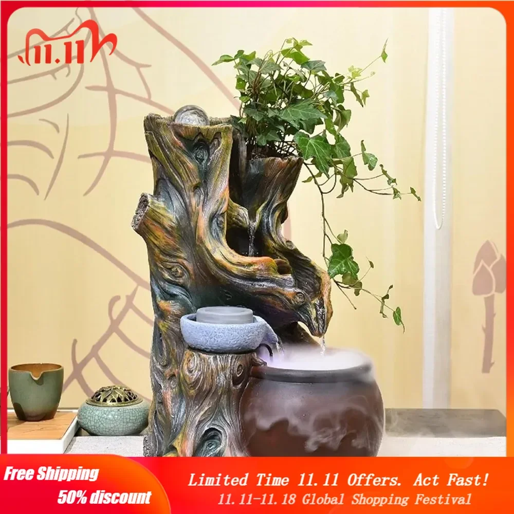 

Table Fountain Relaxation Water Fountain Indoor Tabletop Fountain Zen Wooden Stakes Landscape Decoration