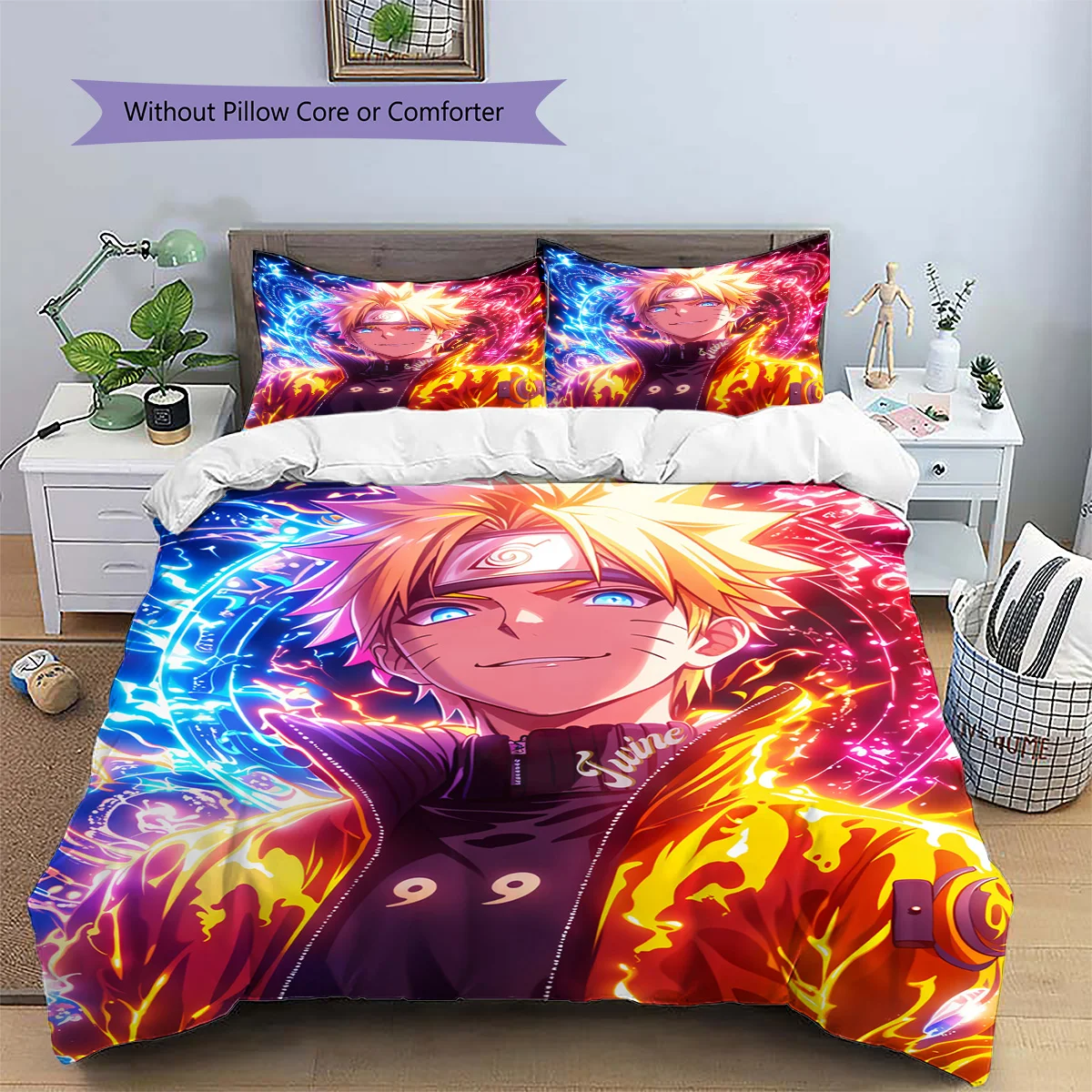 Naruto Uzumaki Patterned Pillowcase & Duvet Cover Set Anime Fan Favorite Decor Bedding for Bedroom Use Gift.-TING