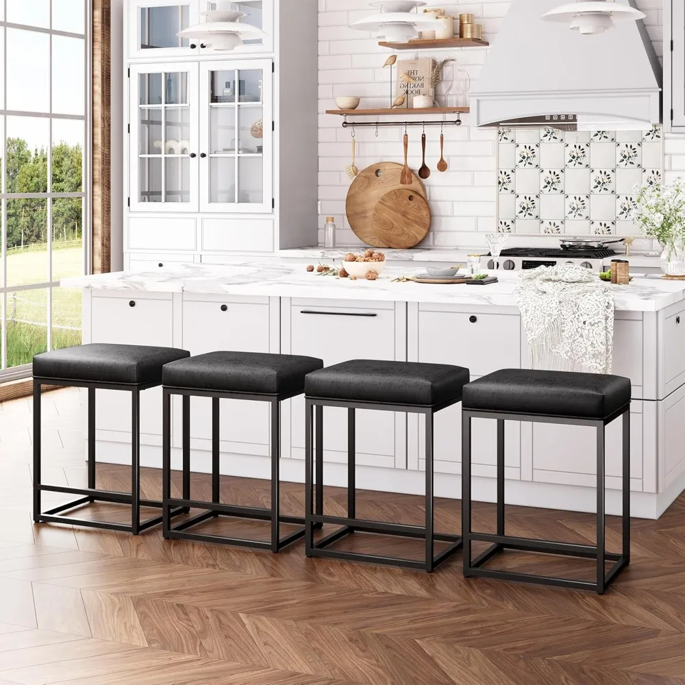 

24 inch counter height bar stool 4-piece set, kitchen cushioned bar stool, counter stool with artificial leaves