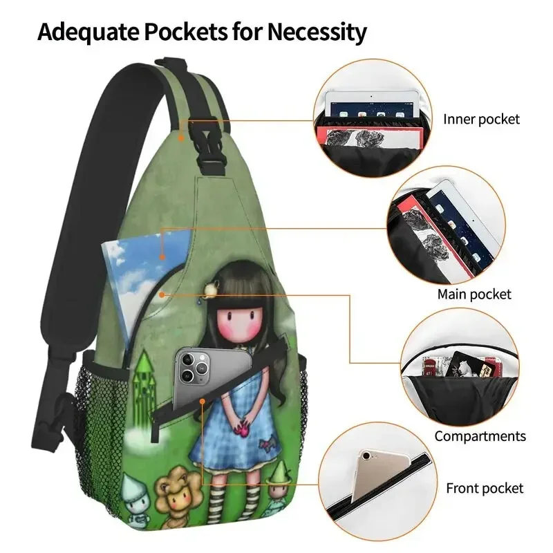 Doll Santoro Gorjuss Sling Crossbody Backpack Men Custom Anime Girl Chest Shoulder Bag for Cycling Camping Daypack