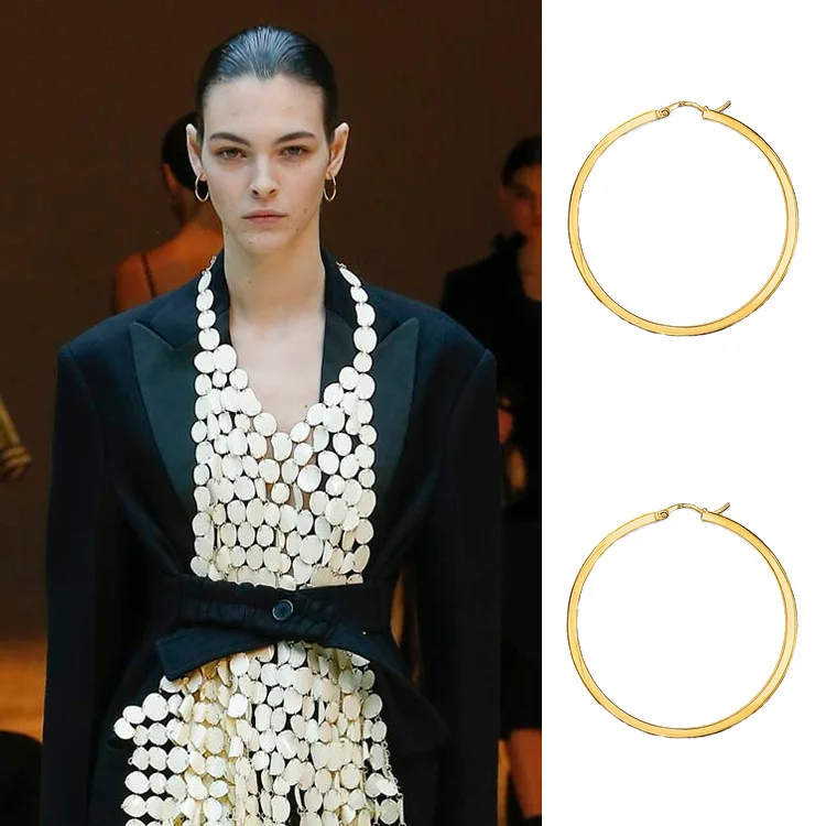 

Withered Golden Large Circle Electroplated Earrings With Ear Loops For Women Fashionable And Simple Women's Earrings Ear Cuffs