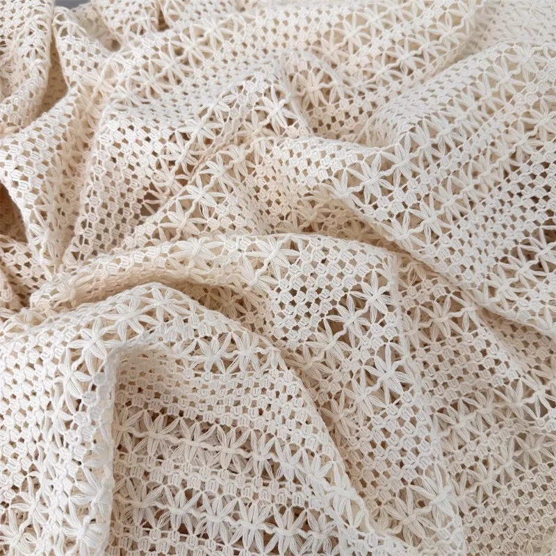 

Ethnic Hollow Knit Cotton Fabric Handmade Crochet Lace Cloth for Cape Shawl Dress Accessories By The Yard