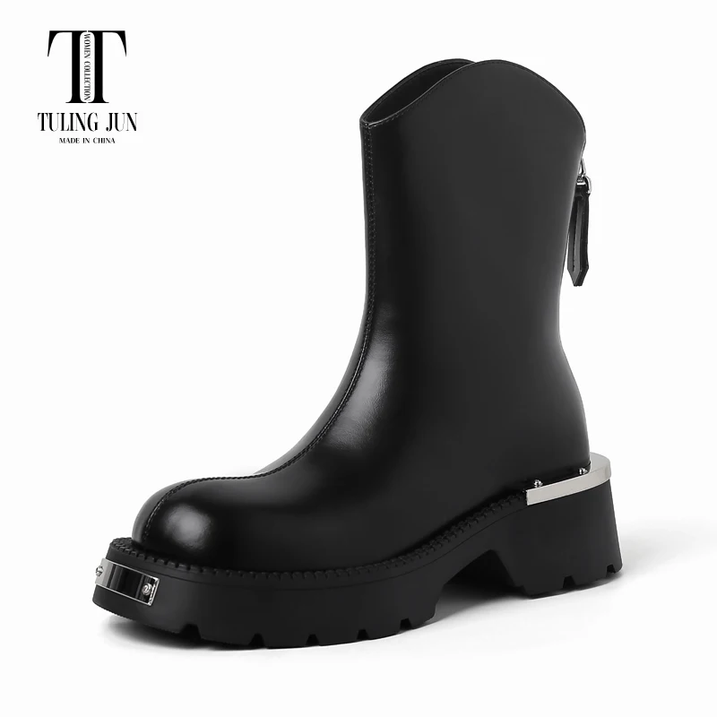 

TULING JUN 2023 Winter Concise Woman Round Toe Solid Color Ankle Boots High Heels Thick Bottom Shoes For Lady Fashion T-MK7110