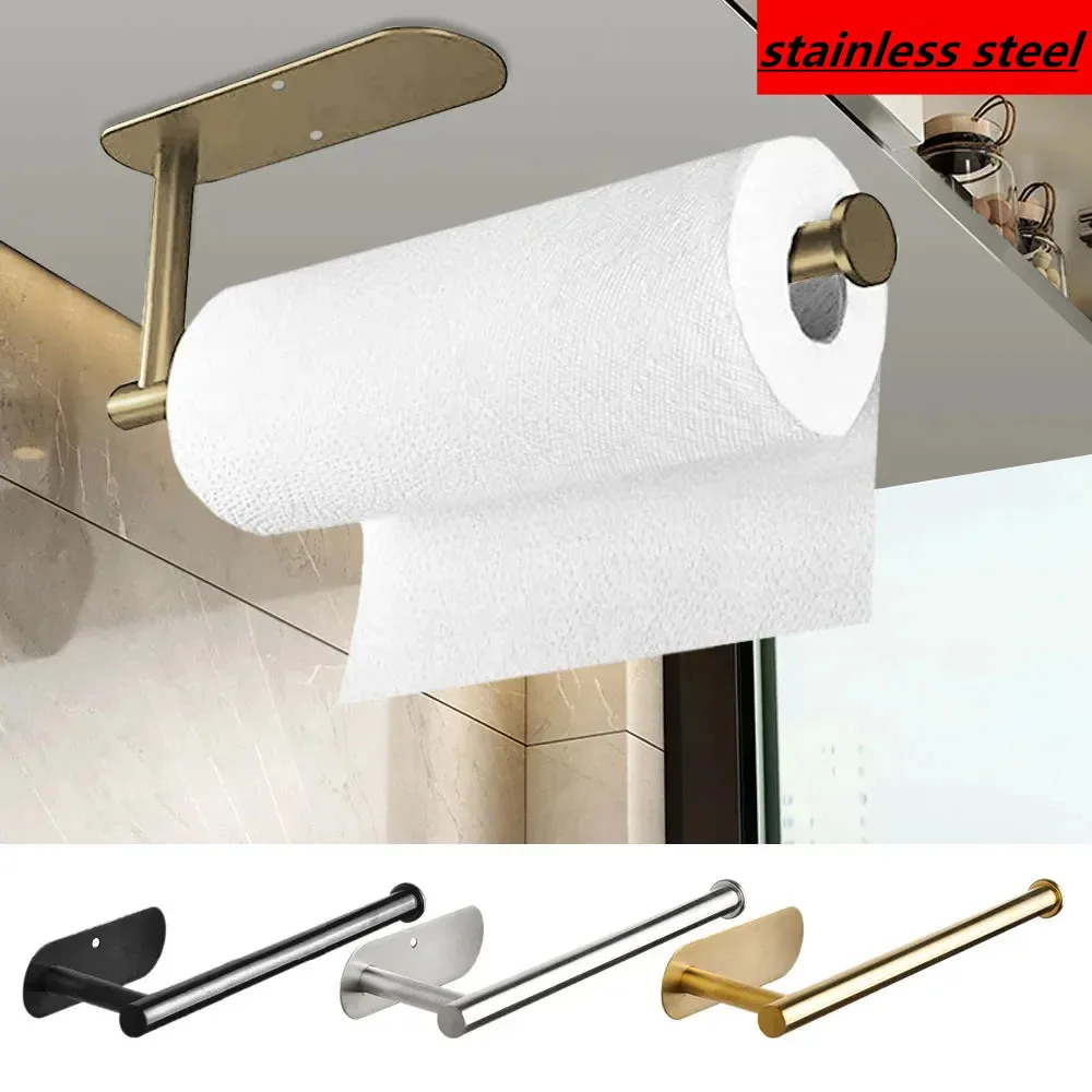 

Stainless Steel Toilet Paper Towel Holder Adhesive Kitchen Paper Roll Rack Bathroom No Punch Wall Mount Tissue Dispenser Hanger
