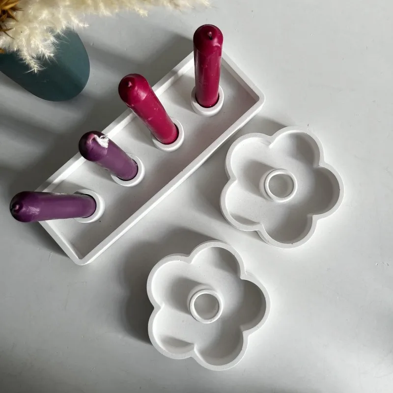 Flower Shaped Candlestick Holder Silicone Mold Four Hole Rectangular Candle Holder Gypsum Mold Cement Resin Candle Stand Molds